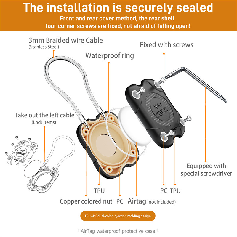Airtag Holder with Wire Cable, – Chain Lock Combination recenzja i cena